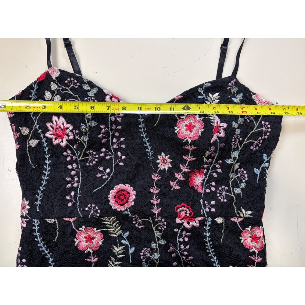 Siena Women Black Floral Embroidered Lace Midi Dress Mermaid Flounce Hem Size 14 - Picture 8 of 11